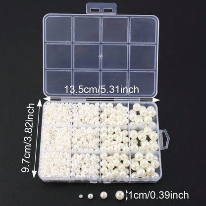 1100pcs/box Mixed Size White Acrylic Round Beads