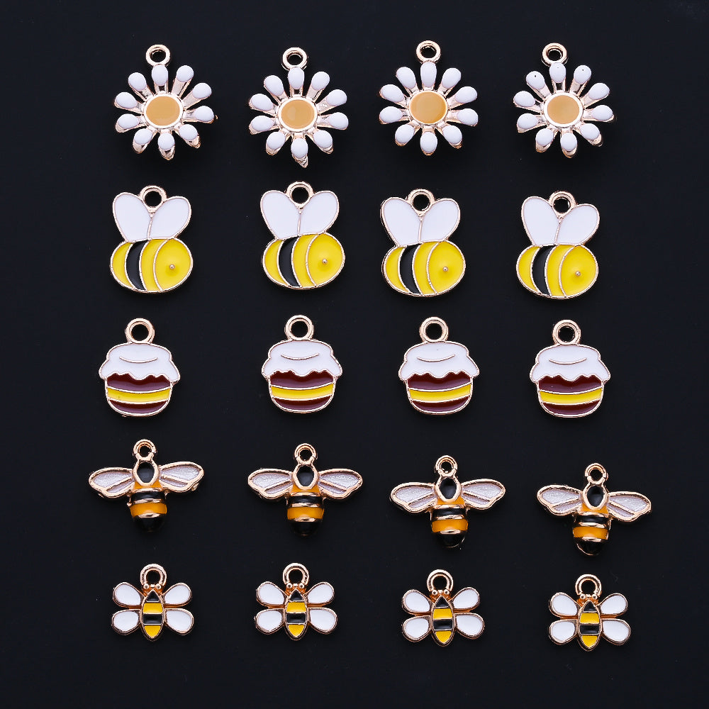 10PCS 9–16mm Yellow Enamel Honeybee Charm Set