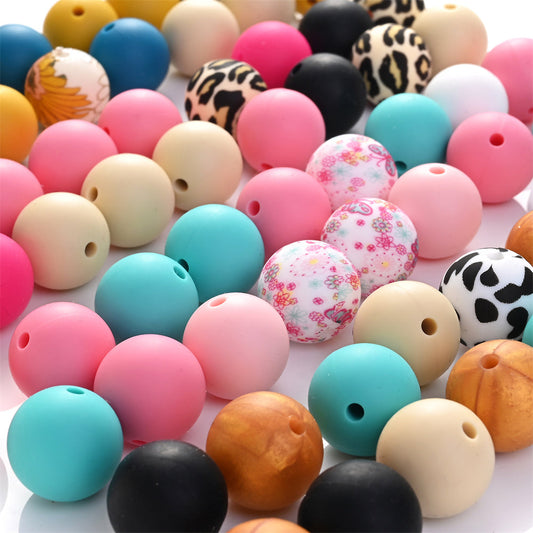 100pcs 15mm Colorful 3 Style Silicone Beads
