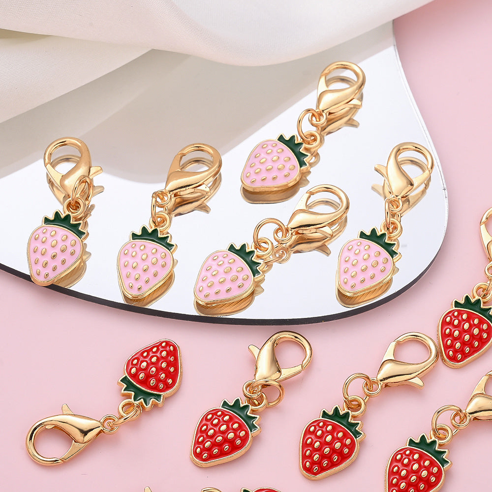 12PCS Red & Pink Strawberry Enamel Keychain Set