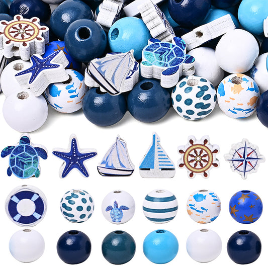 210pcs Nautical Themed Wooden Spacer Beads Kit