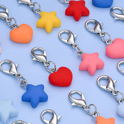 24PCS Multicolor Resin Heart & Star Mini Keychain Set