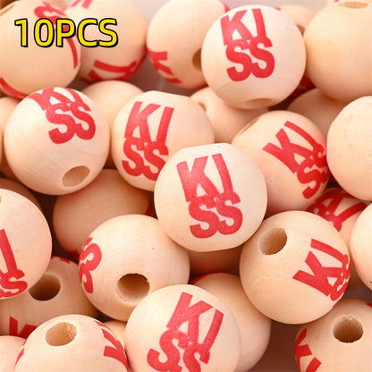 10pcs 16mm Valentine's Day Wooden Round Beads