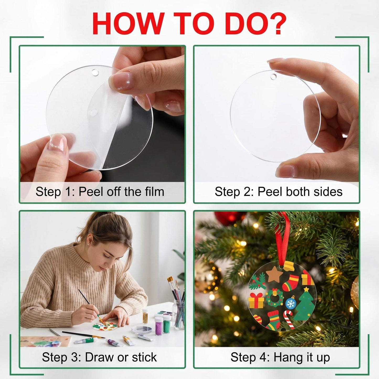 Blank Round Transparent Acrylic Christmas Ornament Keychain Charms