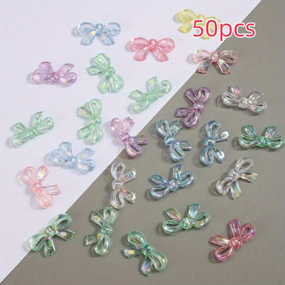 50pcs AB Mixed Color Hollow Bowknot Beads