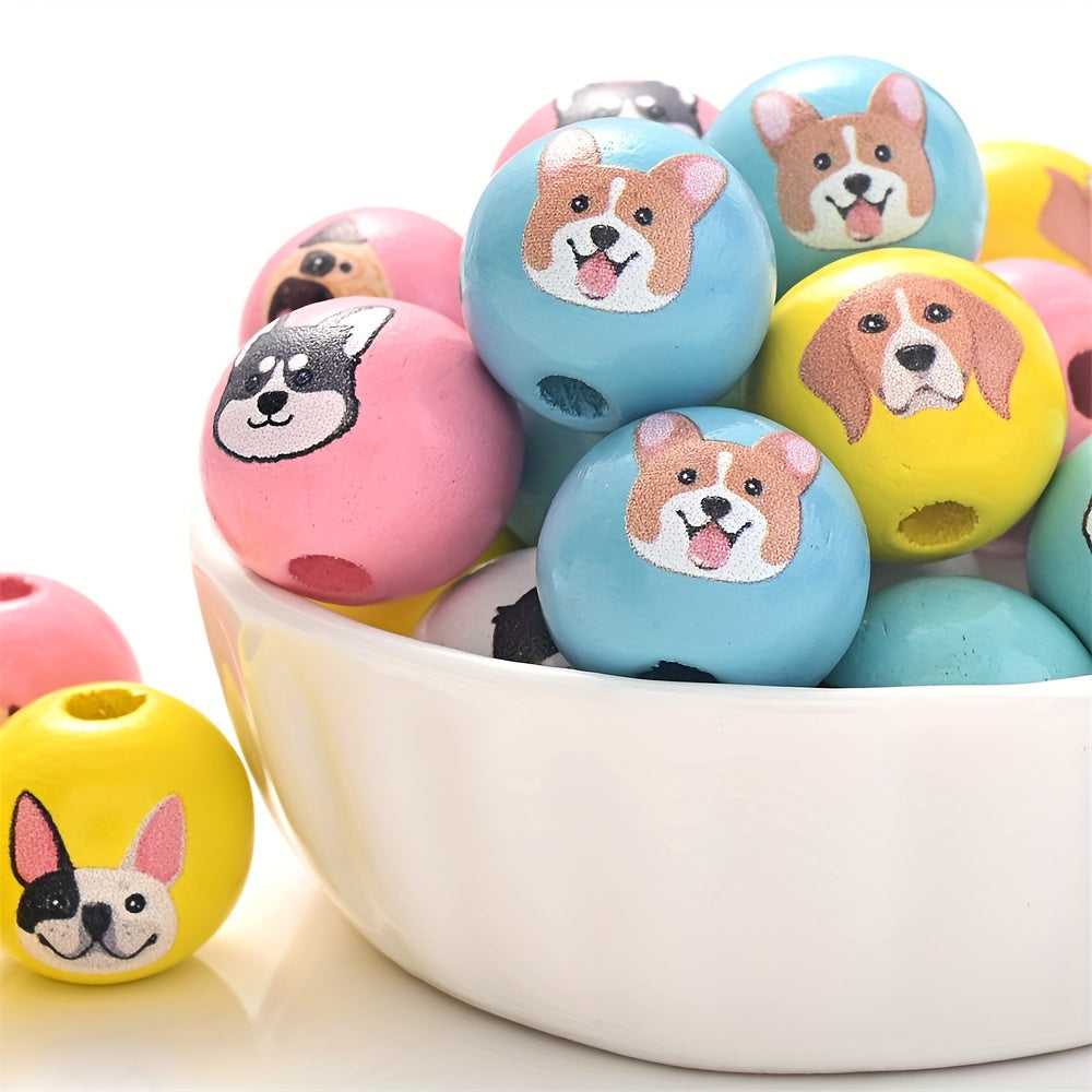 10PCS 16mm Puppy-Themed Wooden Bead Set