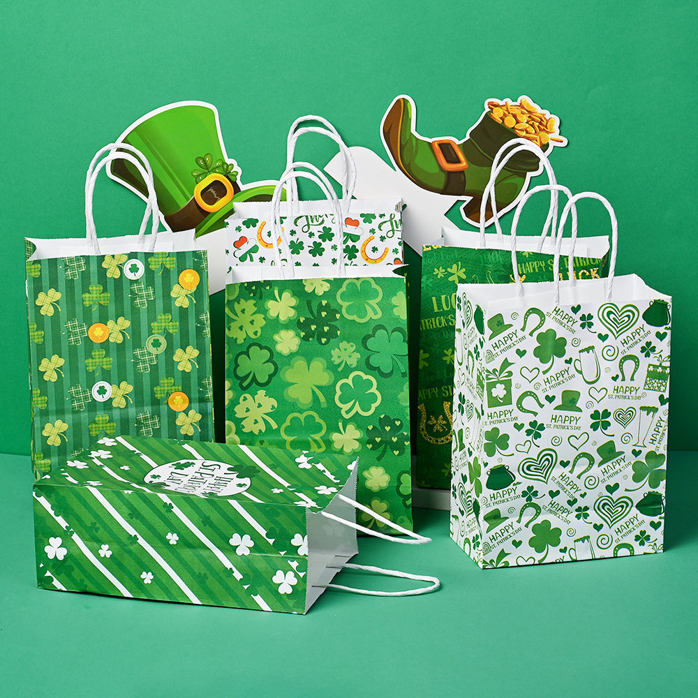 6-Piece 21x14.7x8 cm Kraft Paper Clover Gift Bags