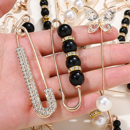 30PCS Gold Pearl Decorative Safety Pin Brooch Set