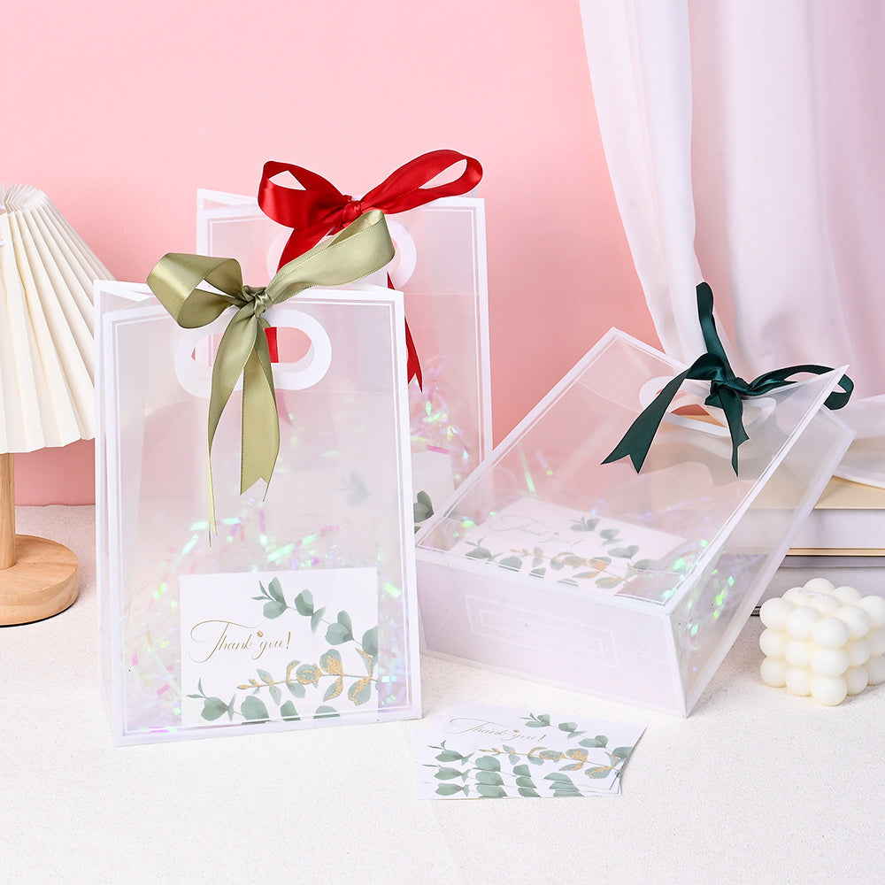 Transparent Plastic Gift Bags with Rafia Ribbon