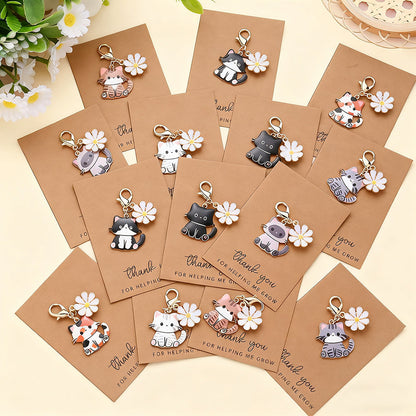 14-Set Enamel Cat Family Keychain & Charm Set