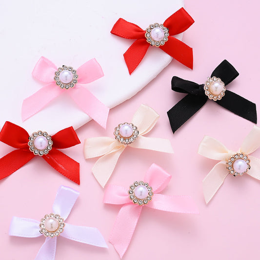10PCS 4×5cm Pearl Ribbon Bow Rhinestone Appliques