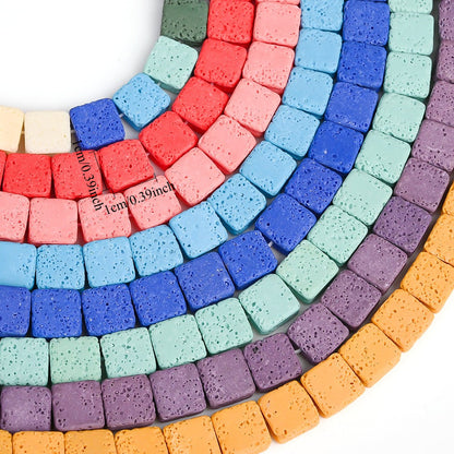 38PCS 10×10mm Square Volcanic Stone Bead Set