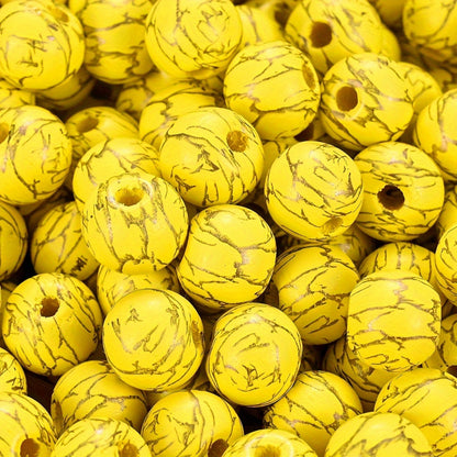 Colored Round Wood Beads with Gold Thread