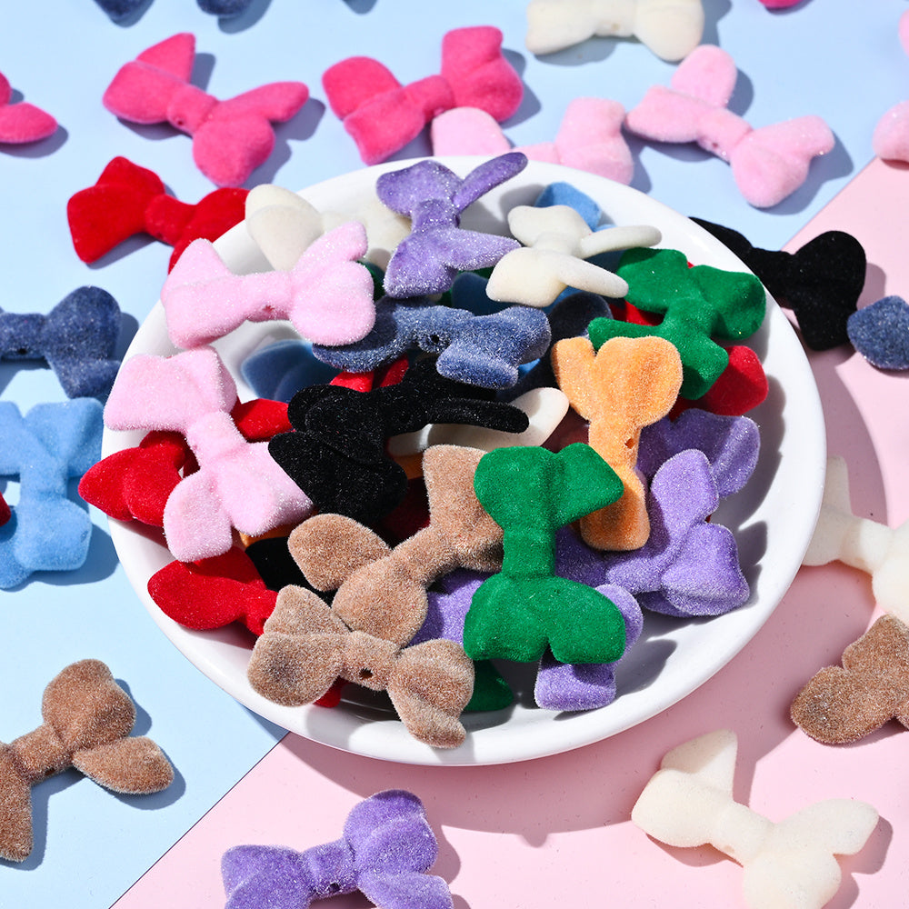 Resin Flocked Bowknot Beads
