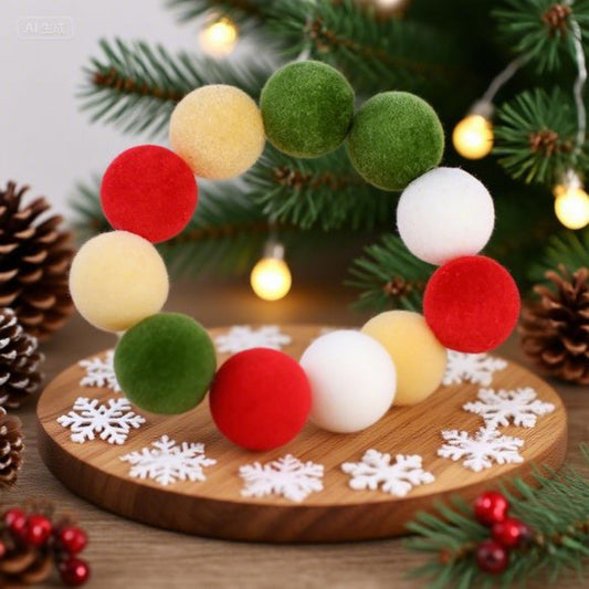 Christmas Flocked Acrylic Round Beads