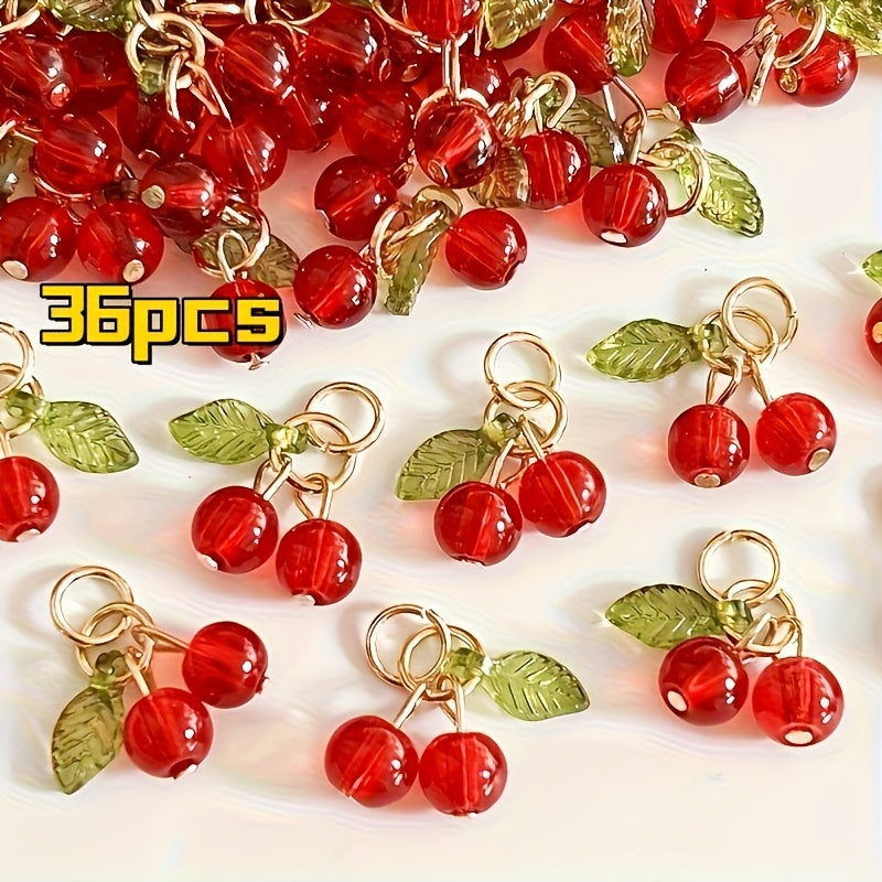 36-Piece Handmade Cherry Pendants with Gold Hooks