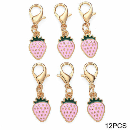 12PCS Red & Pink Strawberry Enamel Keychain Set