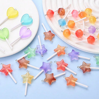 Glow-in-the-Dark Resin Lollipop Heart Star Charms