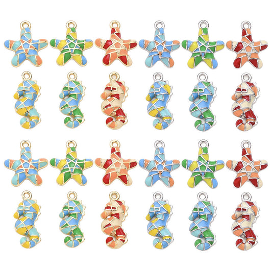 20PCS Colorful Seahorse & Starfish Enamel Charms