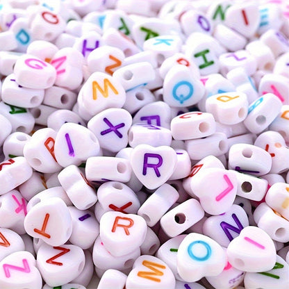 100PCS 4×7mm Heart-Shaped A-Z Letter Acrylic Bead Set