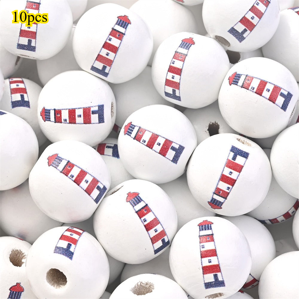 Marine-Themed Wooden Beads