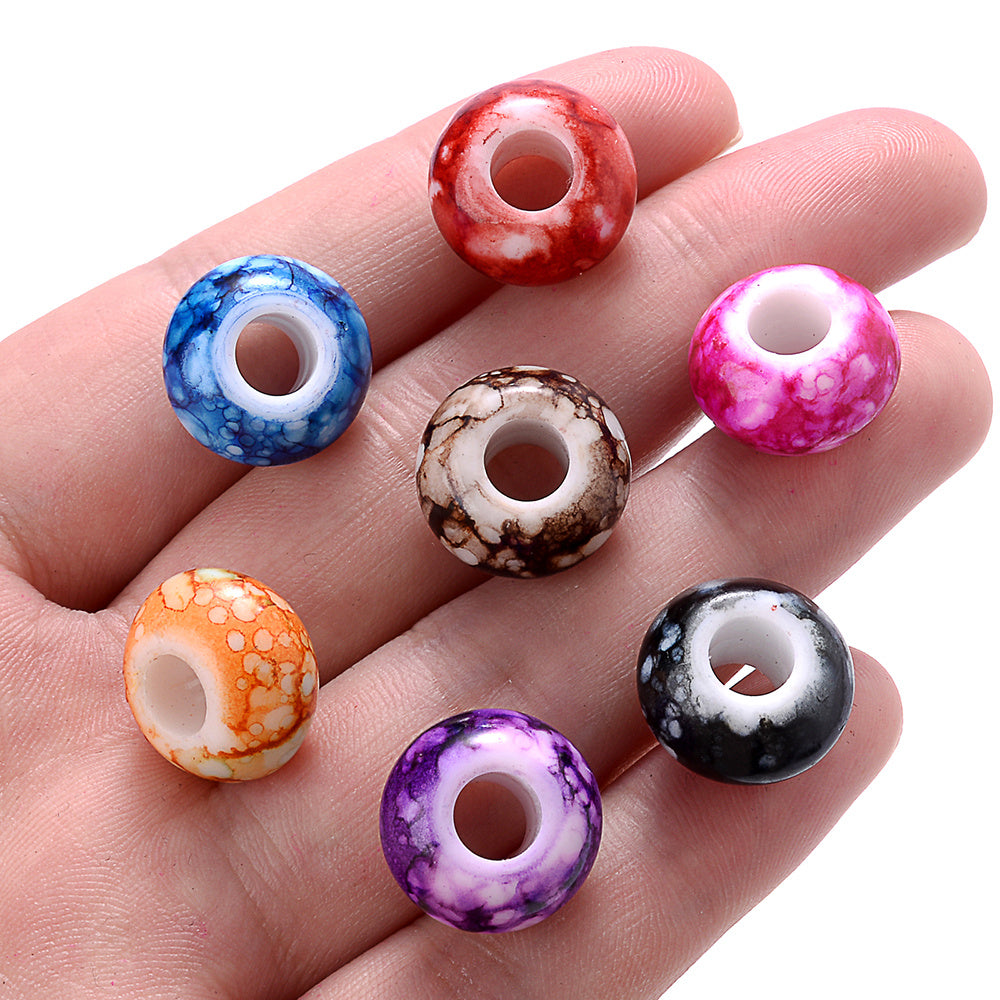 100pcs 15x9mm Flat Round Print Acrylic Beads