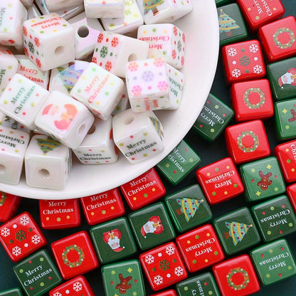 10pcs/set 14mm Christmas Square Acrylic Focal Beads
