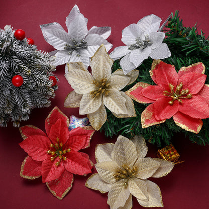 10PCS 13×13cm Gold & Red Glitter Christmas Flower Picks