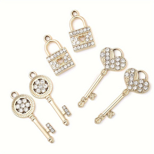 5PCS Gold-Tone Love Lock Crystal Pendant Set