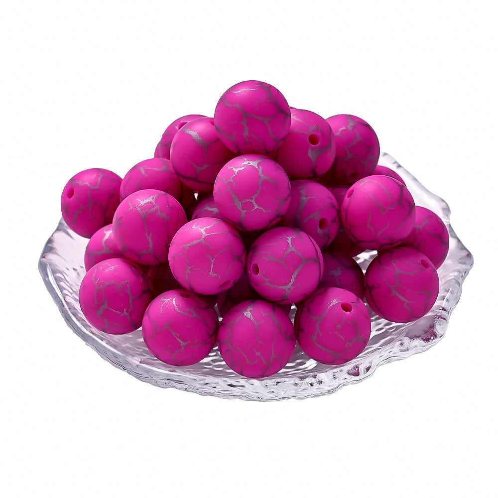 10pcs Crack Printed Silicone Spacer Beads