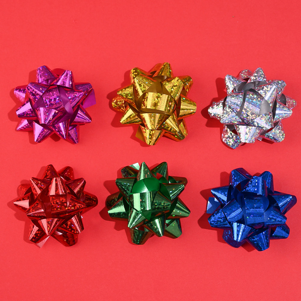 6PCS 5cm PET Christmas Star Ribbon Flower Decorations