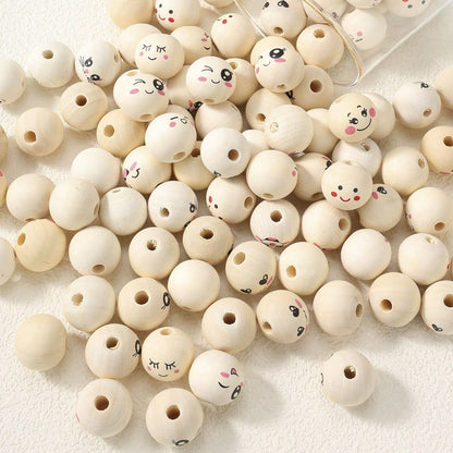 10/30/50pcs 20mm Wooden Smile Face Beads