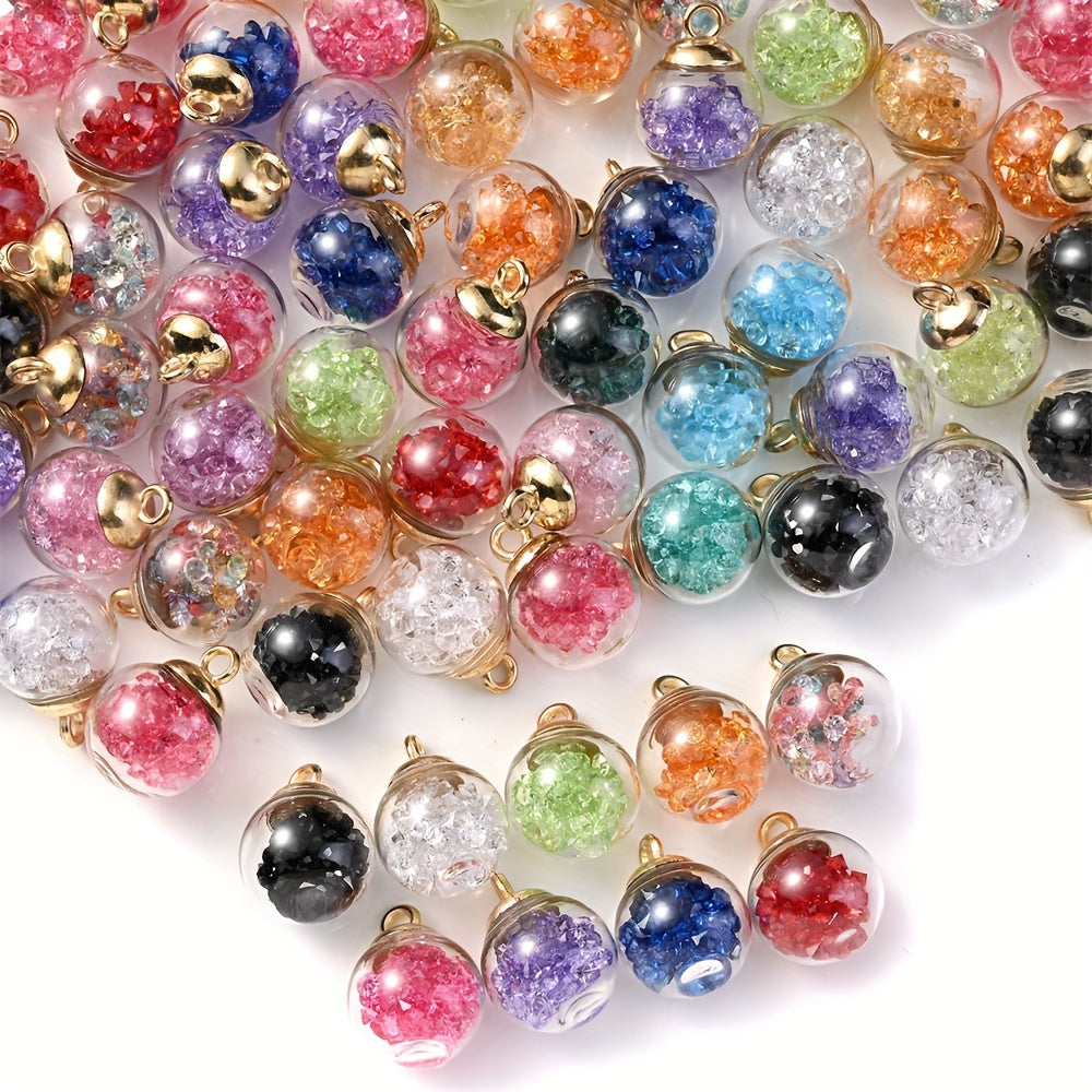 10pcs Transparent Glass Ball Rhinestone Pendant Charms