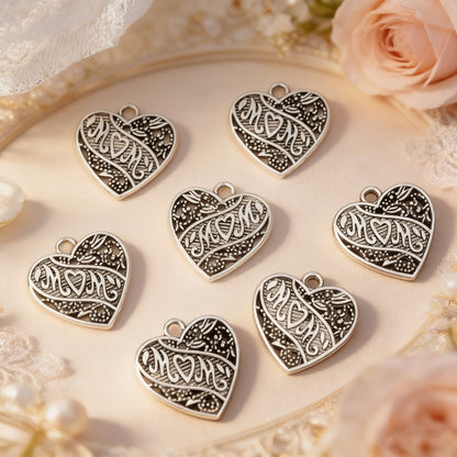 Romantic Antique Silvery Mom Heart Charms