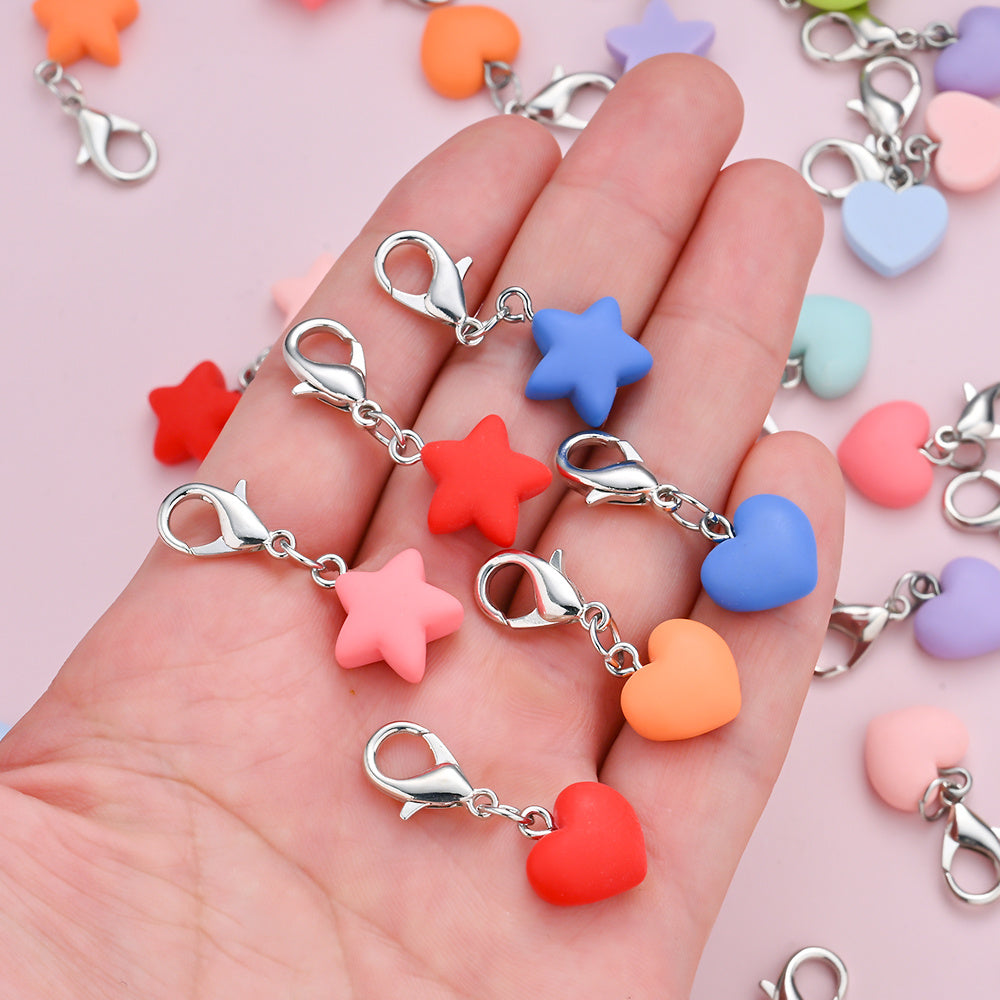 24PCS Multicolor Resin Heart & Star Mini Keychain Set