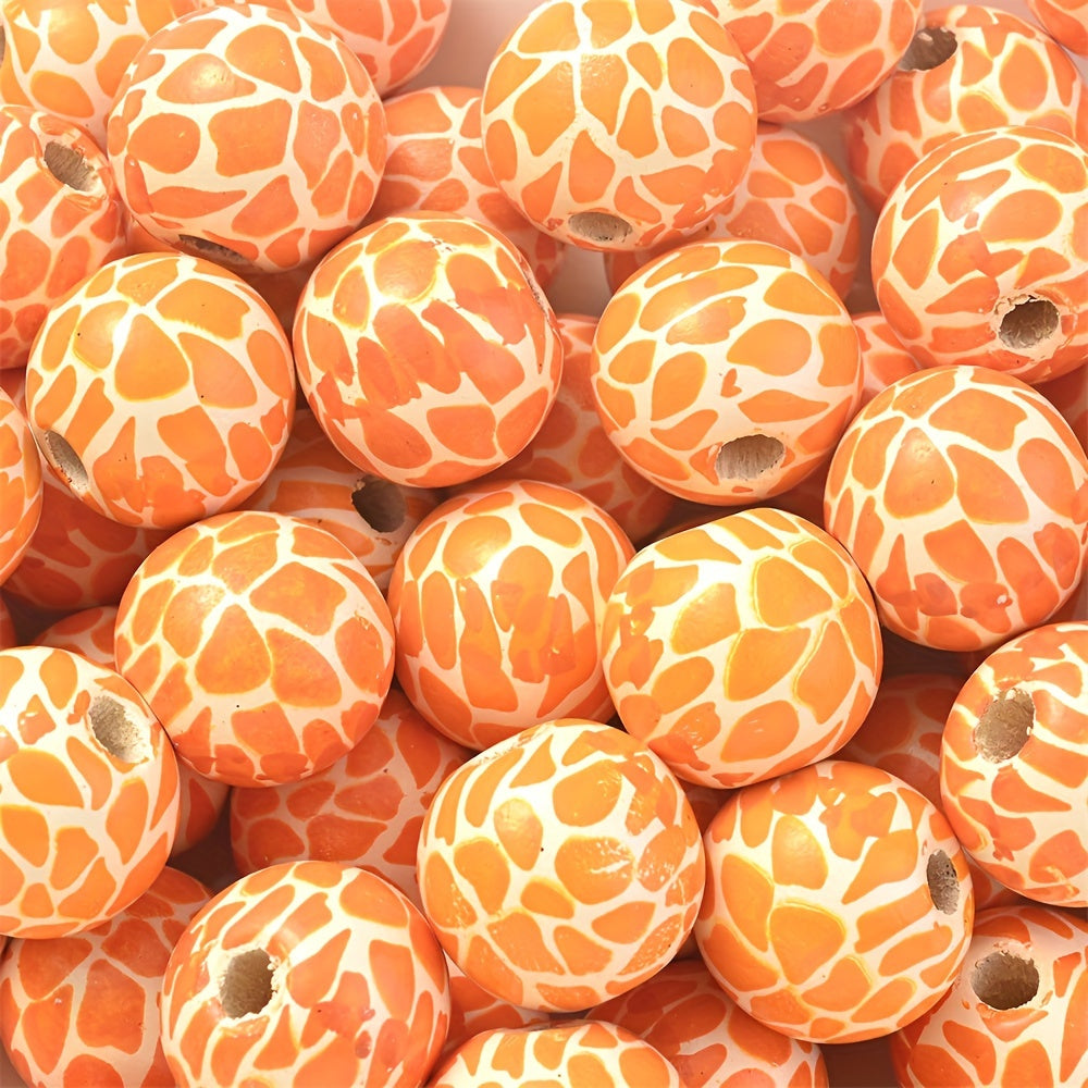 10PCS 16mm Animal Print Round Wooden Bead Set