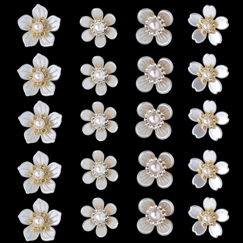 20PCS 19–27mm White Flower Acrylic Embellishment Set