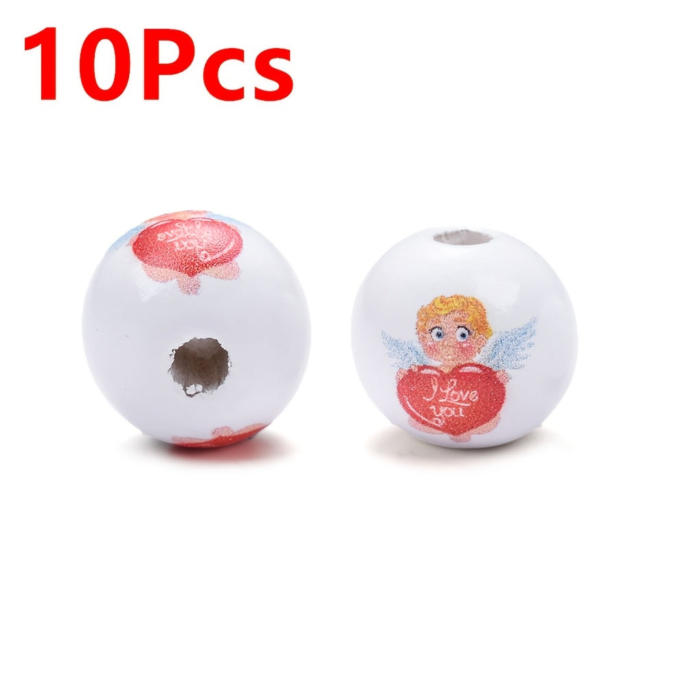 Valentine's Day Printed Wooden Spacer Beads