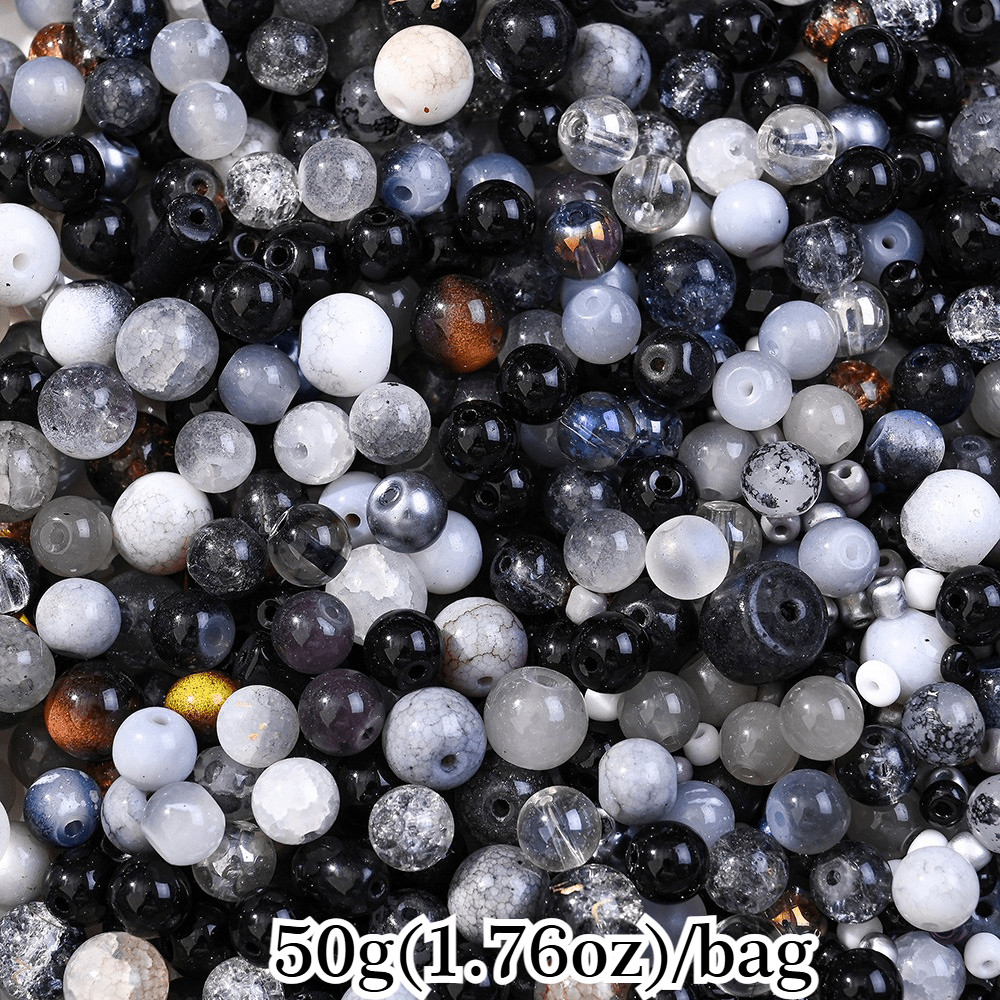 50g 3-12mm Multi-Style Glass Round Beads