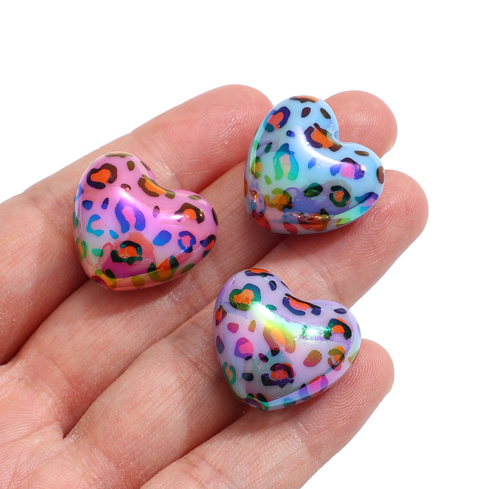 Leopard Print Heart Acrylic Beads