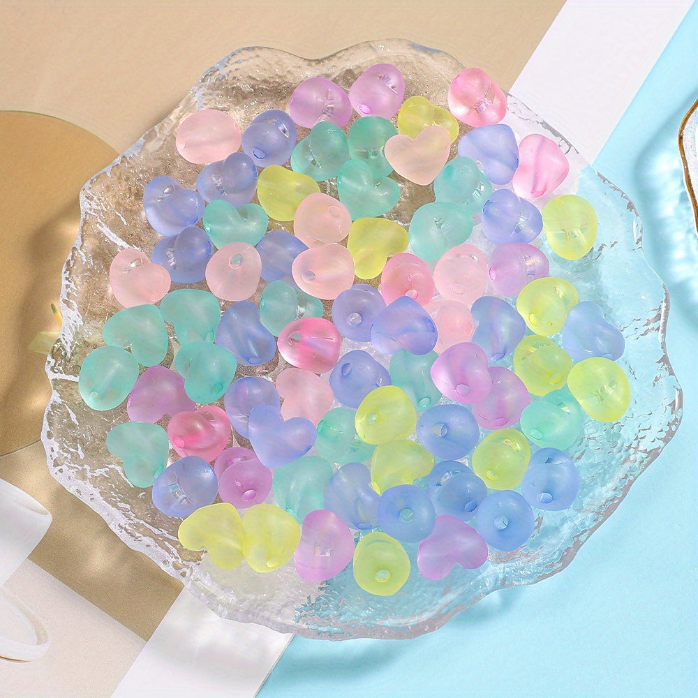 30pcs Mixed Color Heart Acrylic Matte Beads