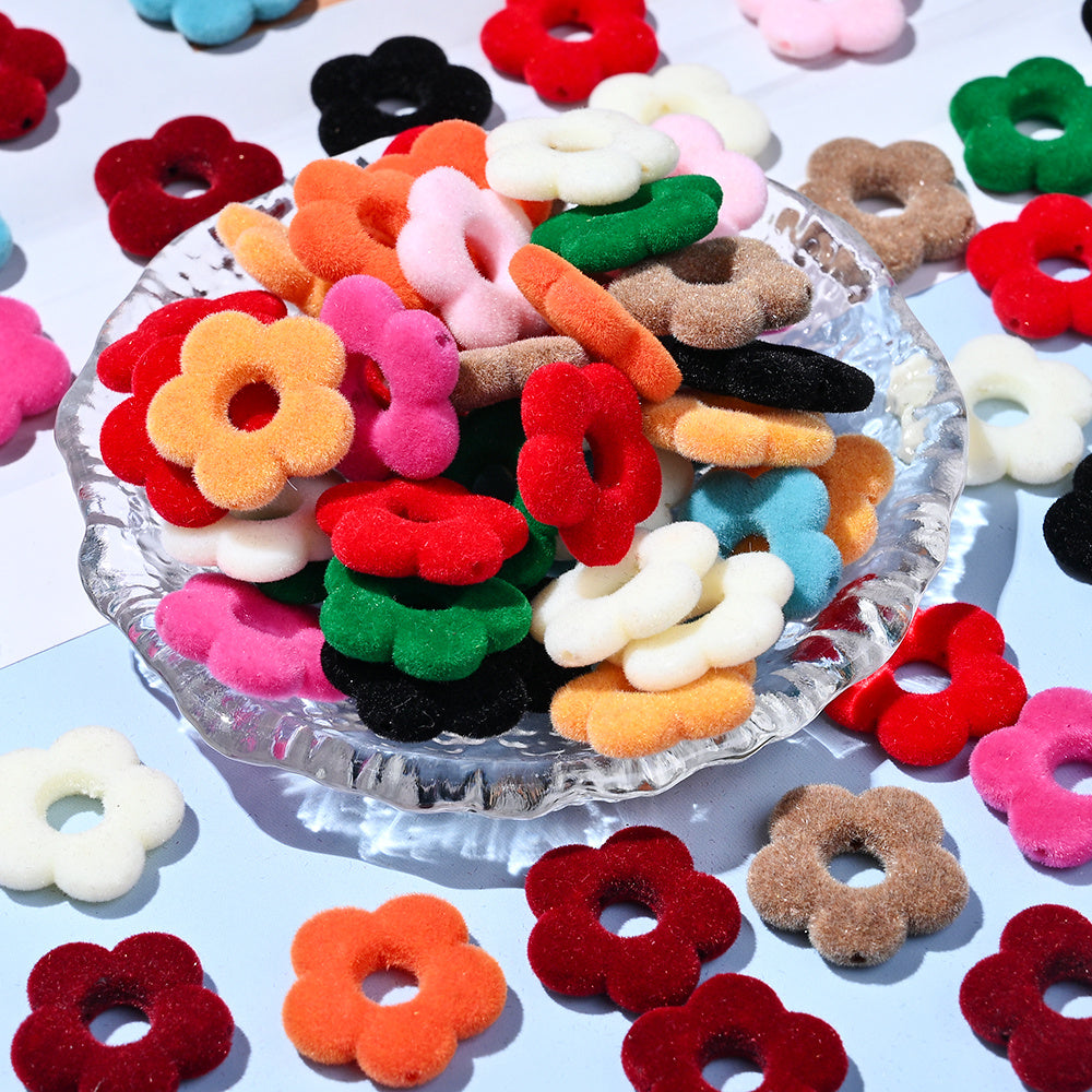 Flocked Flower Resin Beads