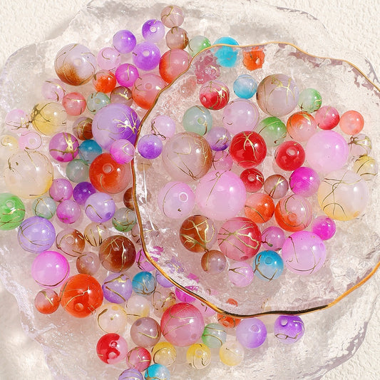 10/20/30/50/100pcs Gold Thread Pattern Acrylic Beads