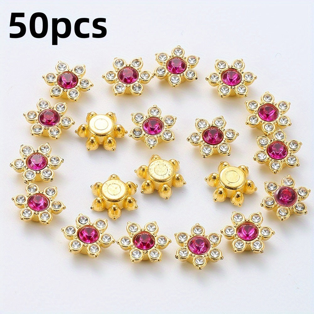 50pcs Six Petal Flower Rhinestone Acrylic Beads