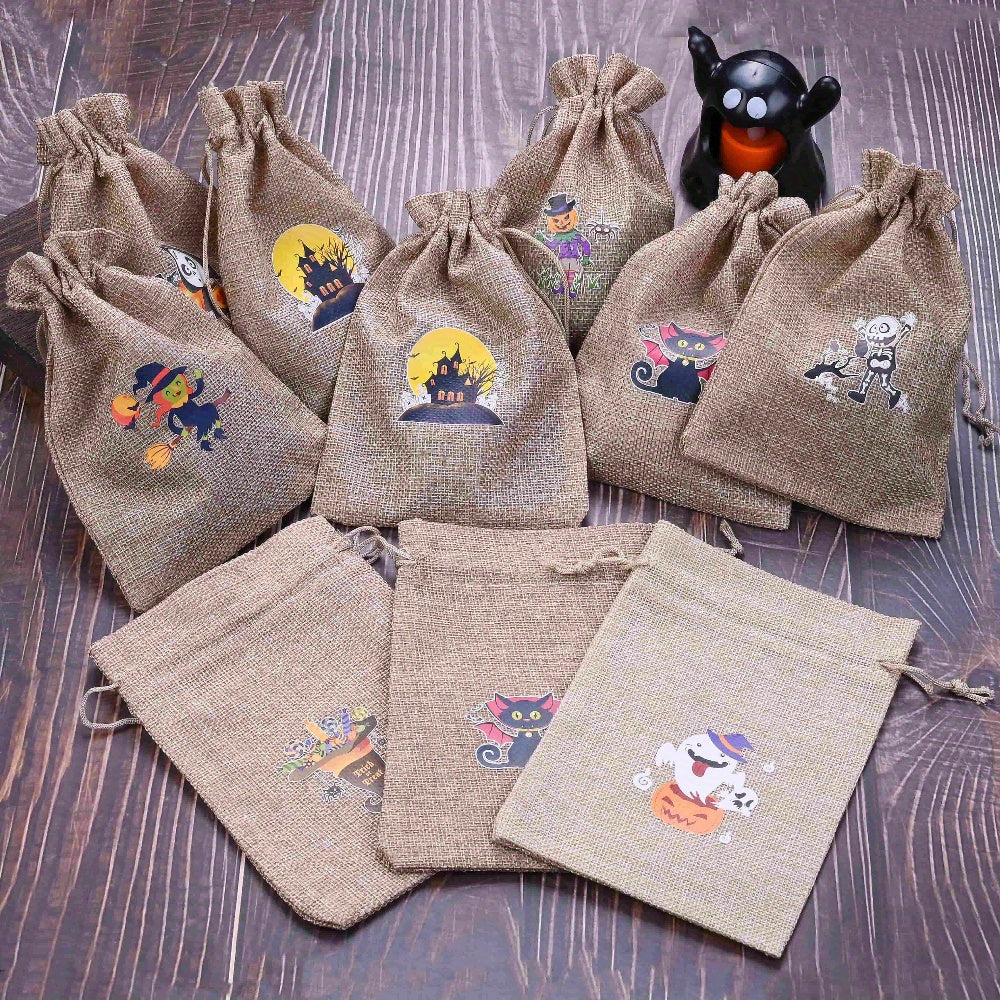 10PCS Reusable Halloween Drawstring Gift Bag Set
