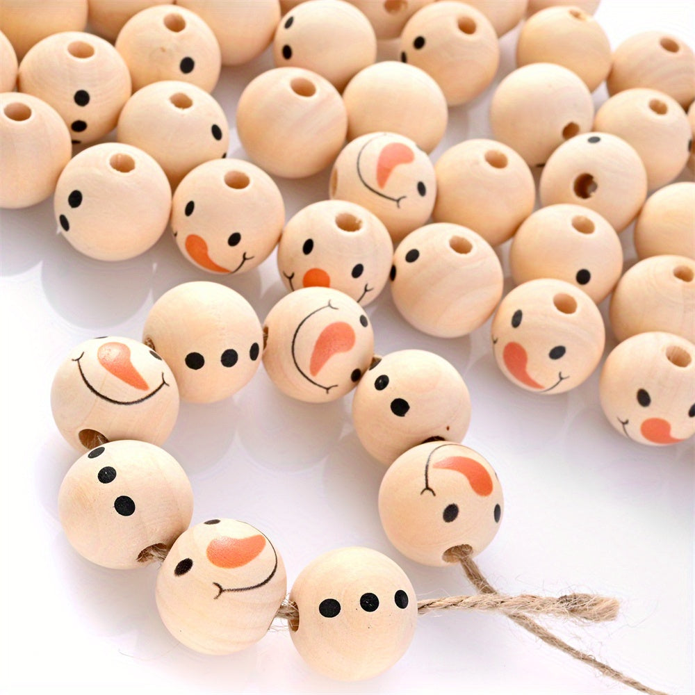 50pcs 19mm Christmas Wooden Beads with String