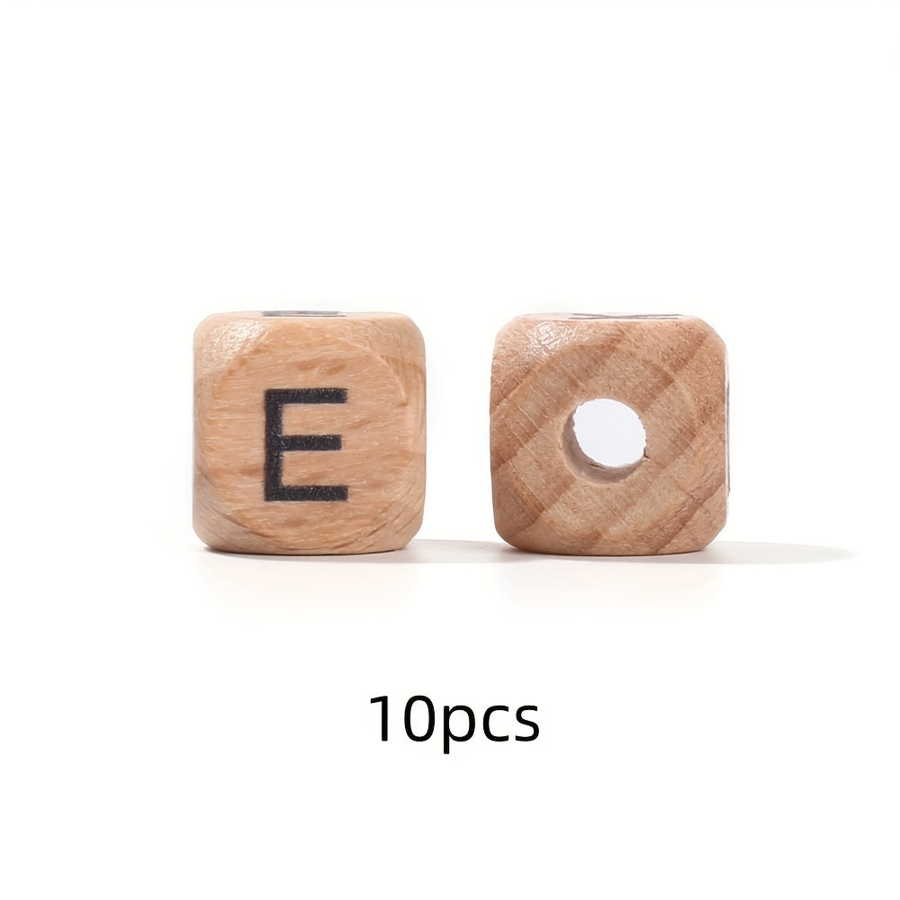 10-Piece 12 mm Square Alphabet Letter Wooden Beads
