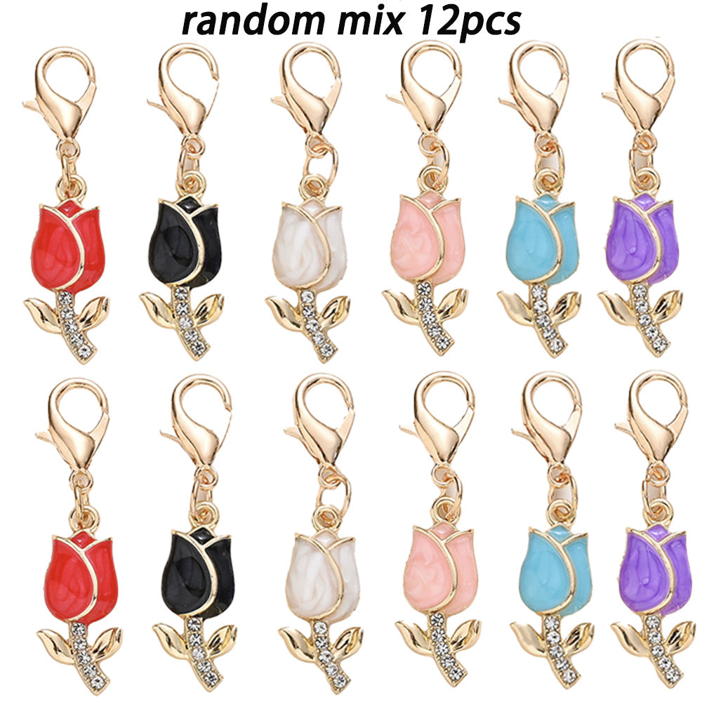 12PCS Sparkling Tulip Mini Keychain Set