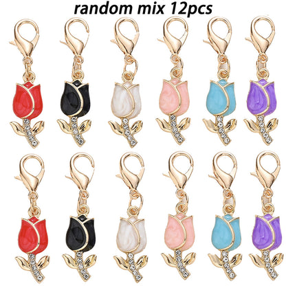 12PCS Sparkling Tulip Mini Keychain Set
