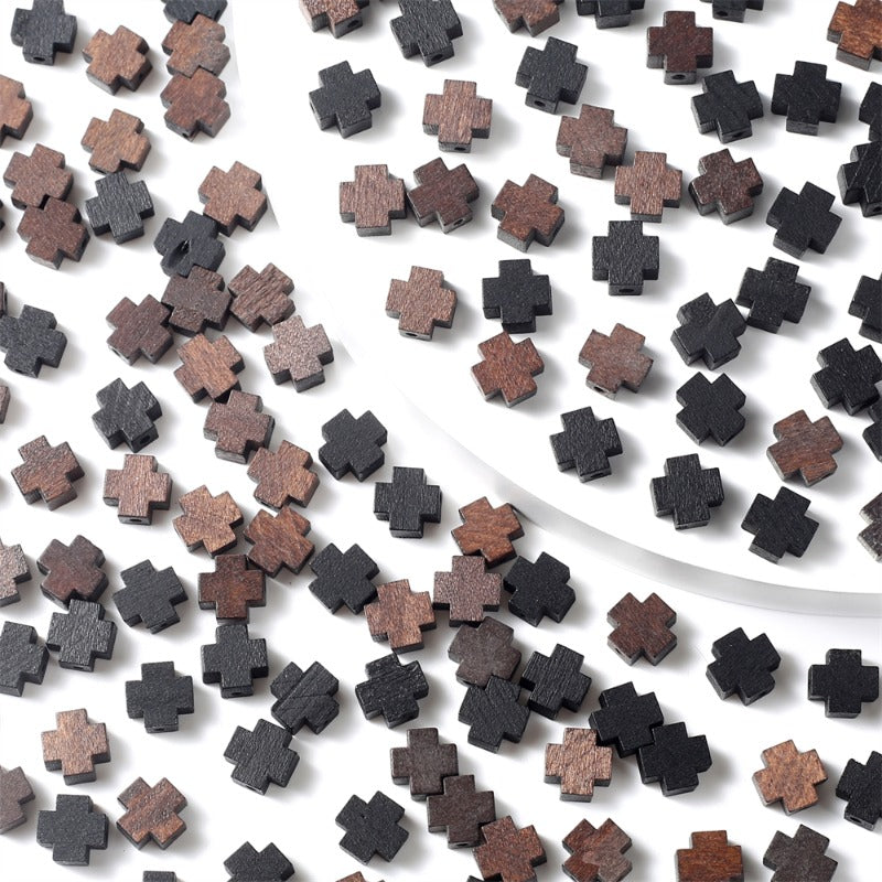30pcs 10x10mm Cross Wooden Beads